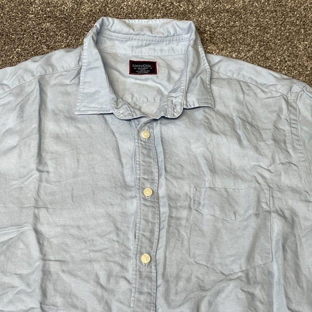 UNTUCKit Button Down Shirt Mens XXL Blue Slim Fit Linen Blend Short Sleeve